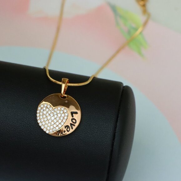 "Round Love Pendant with Heart & Crystals in Rose Gold, XPPT1571 - Picture 8 of 13